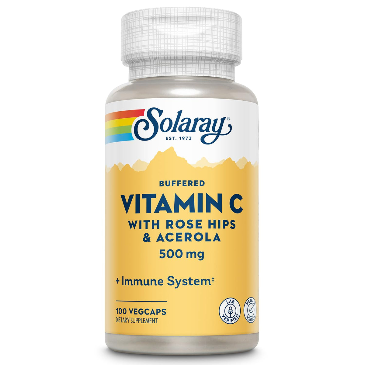 SOLARAY Vitamina C bufferizada en frasco con Rosa Mosqueta y Acerola para apoyo inmunitario diario