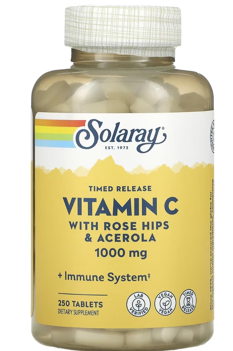 SOLARAY Vitamina C con liberación por tiempo en frasco para apoyar la inmunidad diaria.