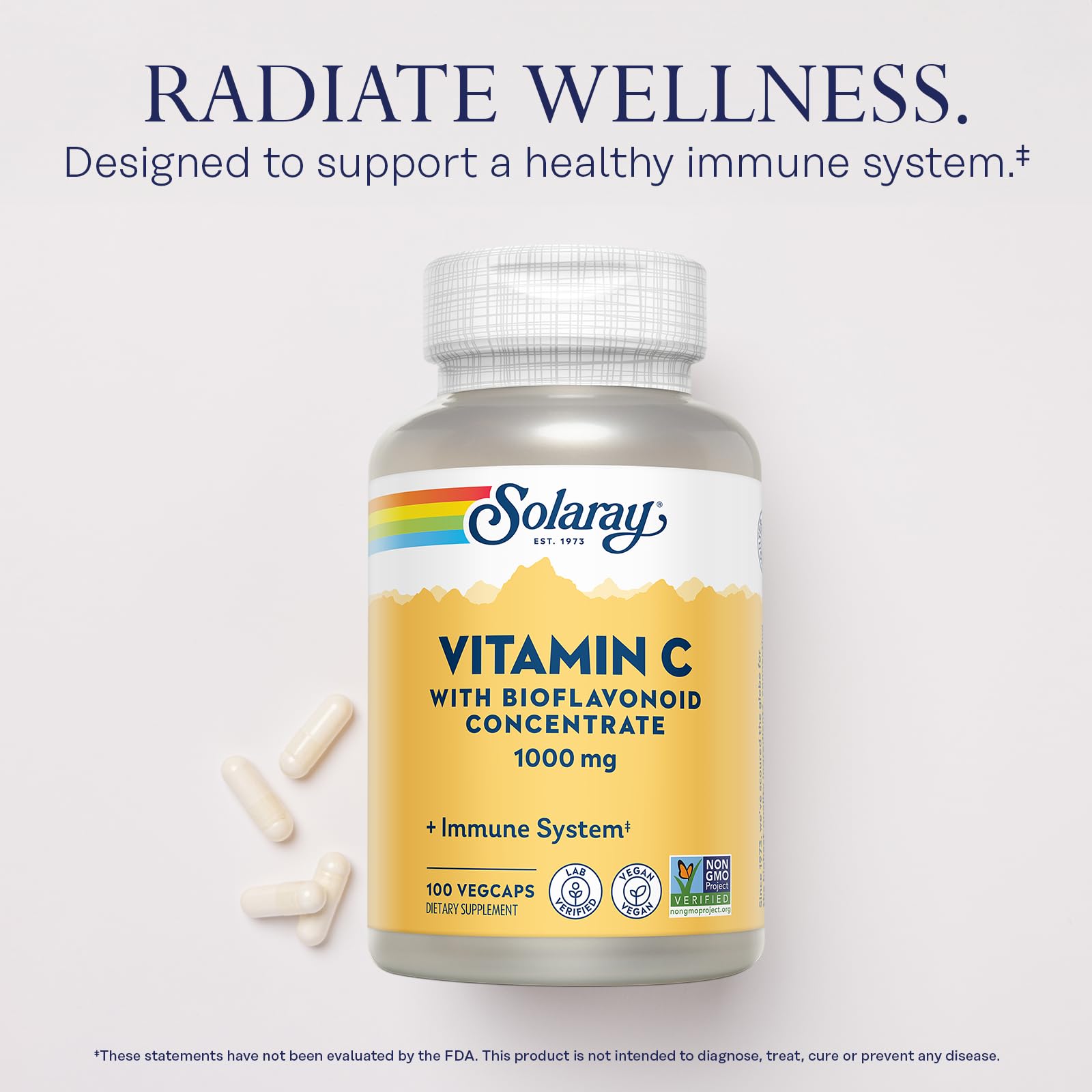 SOLARAY Vitamina C con rosa mosqueta y acerola, ingredientes naturales.