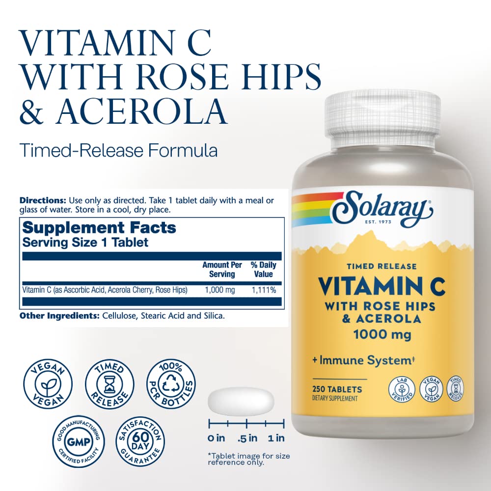 SOLARAY Vitamina C cápsulas en envase, ideal para rutina de salud.