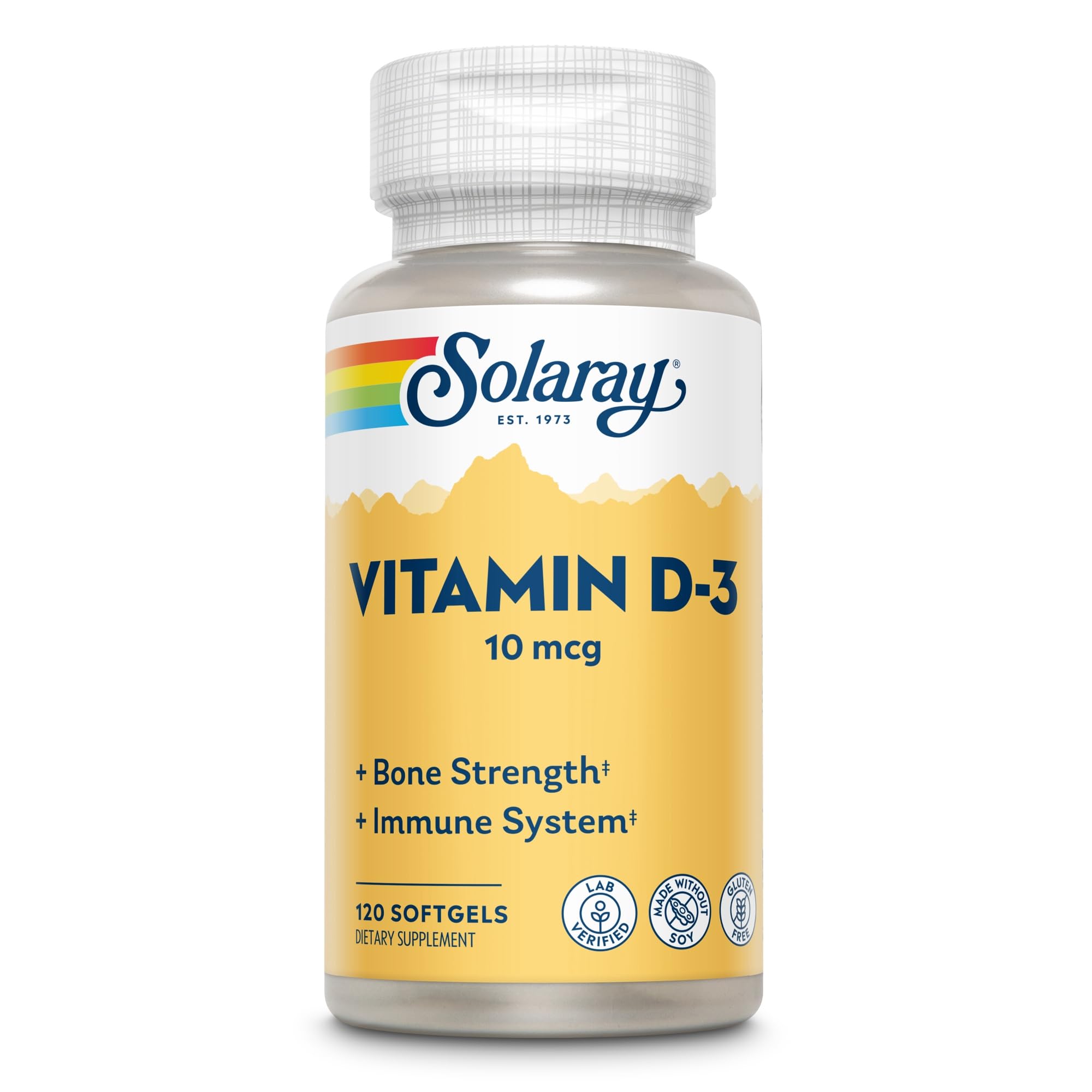 SOLARAY Vitamina D-3 400 UI botella 120 cápsulas, perfecta para apoyo diario y energía suave.