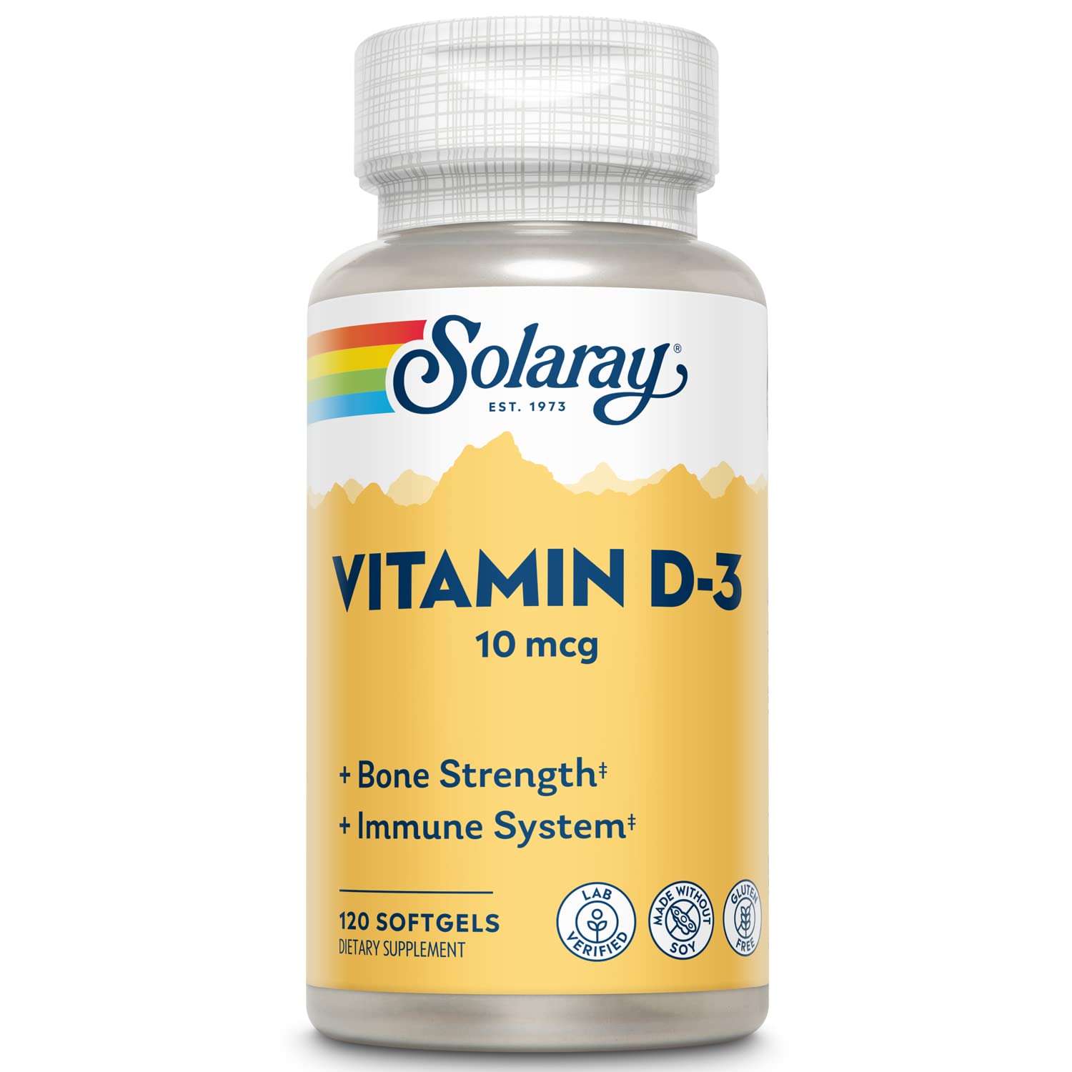 SOLARAY Vitamina D-3 400 UI cápsulas 120, ideal para uso diario y bienestar general.