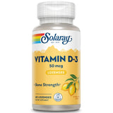 SOLARAY Vitamina D3 con sabor limón natural para apoyo diario de huesos.
