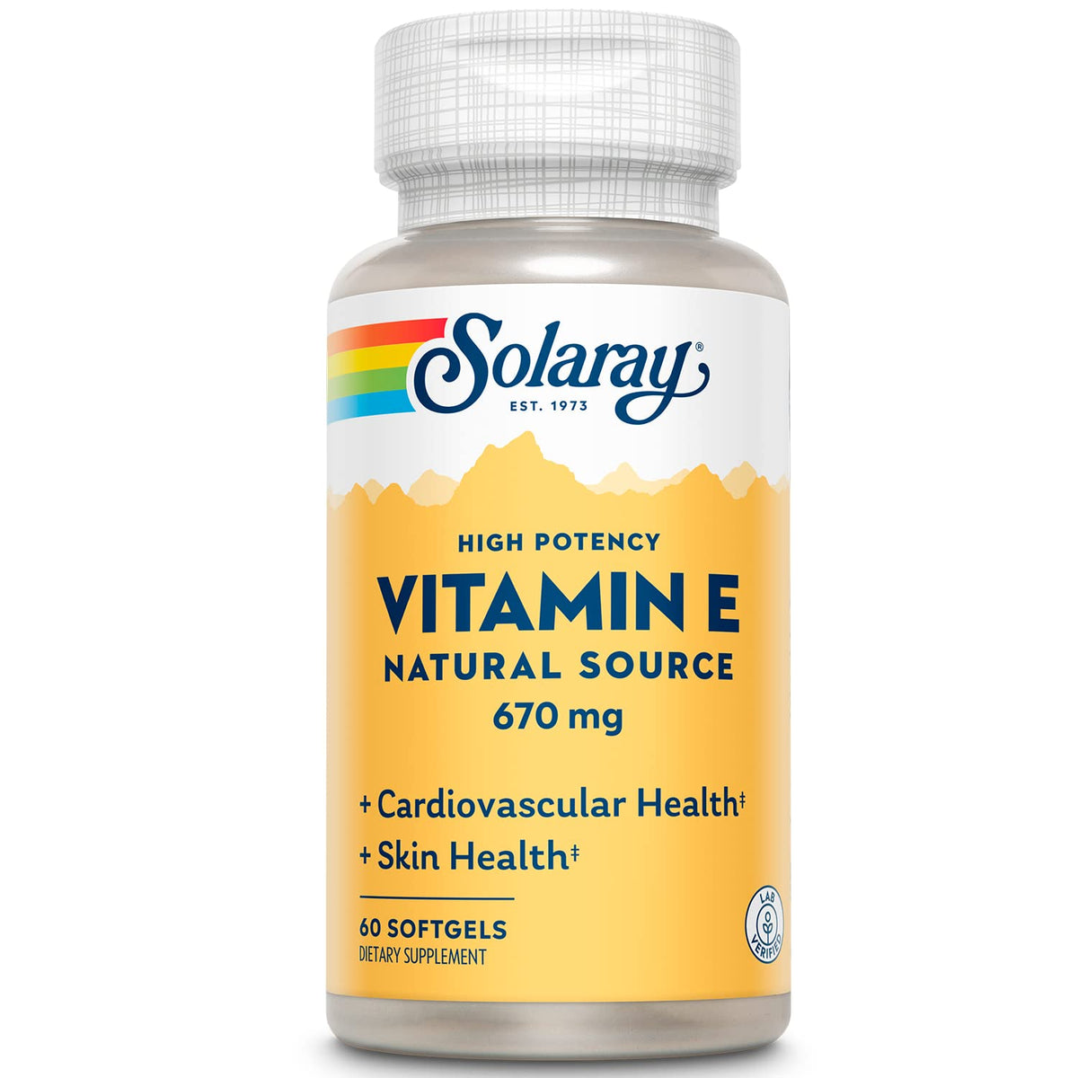 SOLARAY Vitamina E 1000 UI en botella, cuidado de la piel y antioxidante suave.