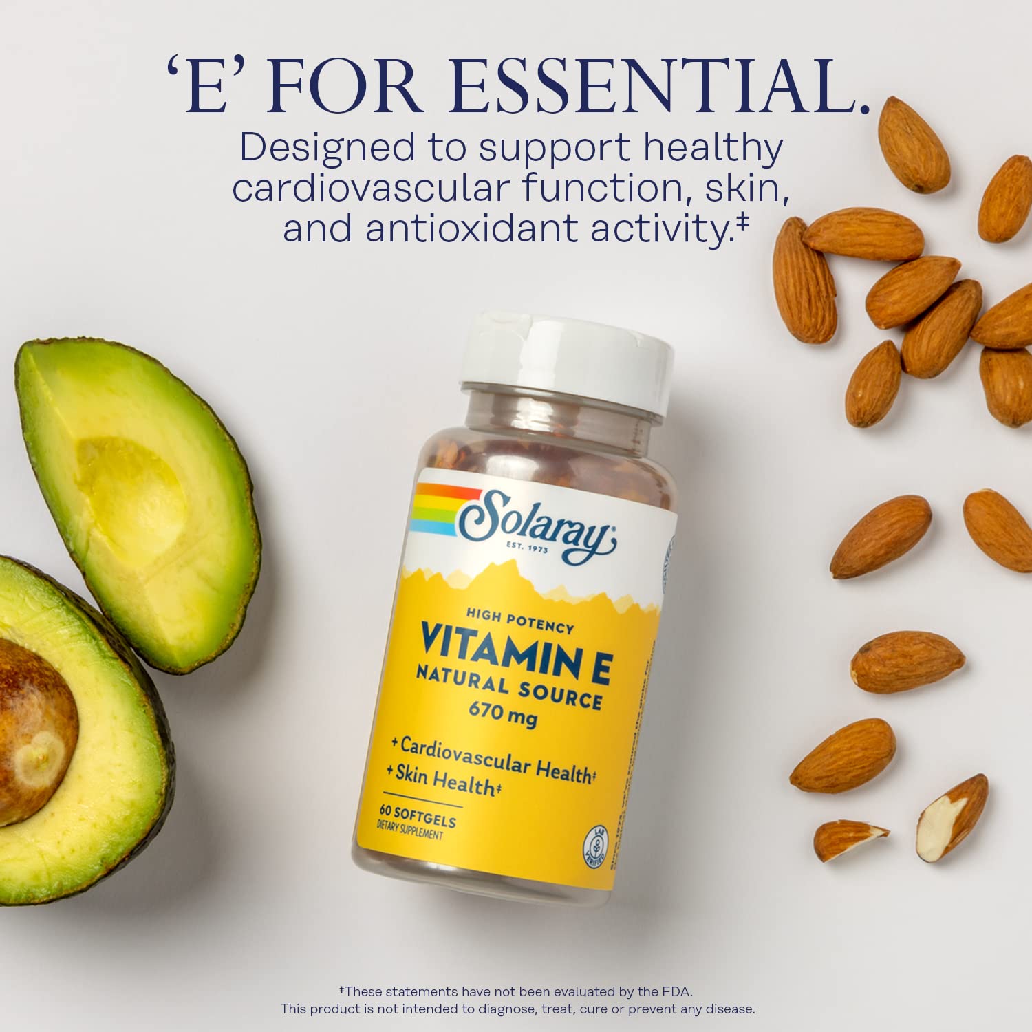 SOLARAY Vitamina E 1000 UI en etiqueta, fuente natural d-Alpha-Tocoferol.
