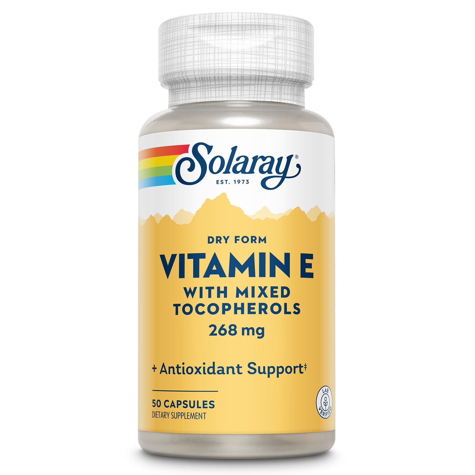 SOLARAY Vitamina E 400 UI, cápsula seca con tocoferoles mixtos para digestión suave.