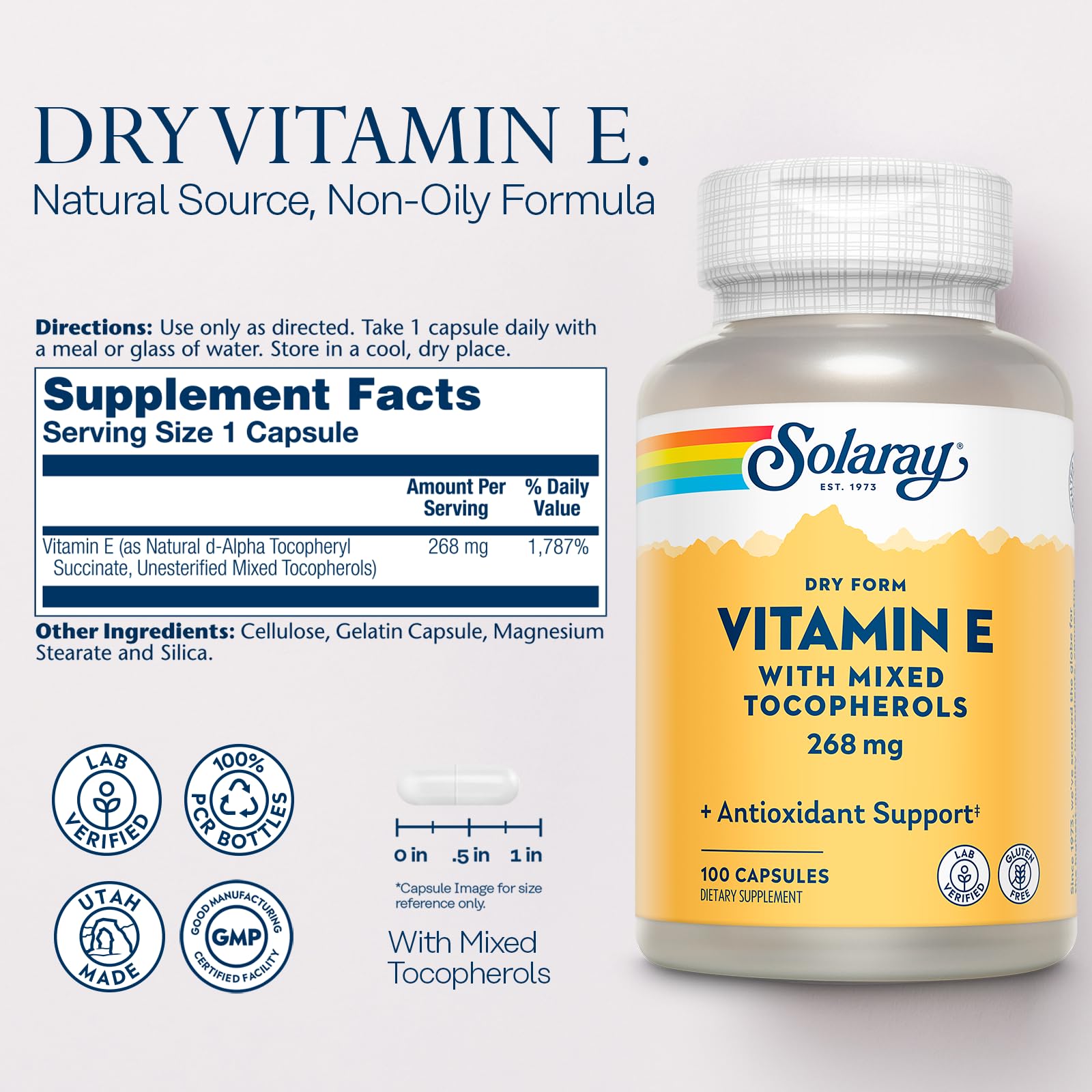 SOLARAY Vitamina E 400 UI con tocoferoles mixtos para actividad antioxidante diaria