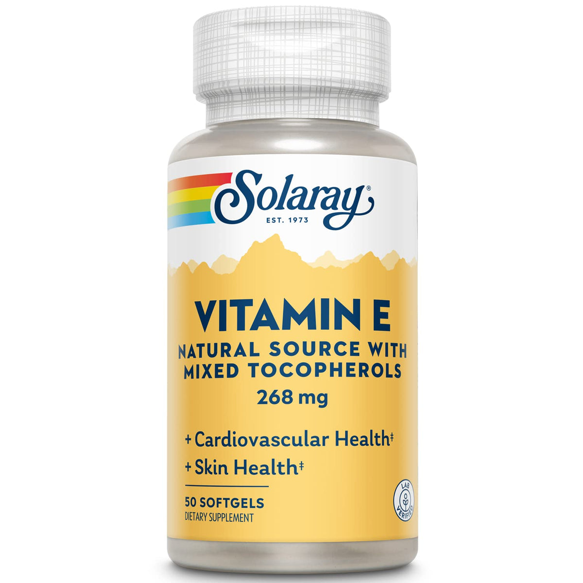 SOLARAY Vitamina E d-Alpha tocopherol, botella de cápsulas, apoyo a la piel y al sistema circulatorio