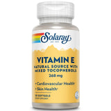 SOLARAY Vitamina E d-Alpha tocopherol, botella de cápsulas, apoyo a la piel y al sistema circulatorio