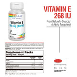 SOLARAY Vitamina E d-Alpha tocopherol, etiqueta frontal, fuente natural de tocoferoles mixtos