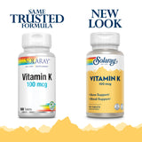 SOLARAY Vitamina K-1 100 mcg, etiqueta: vegano y libre de OGM para síntesis de proteínas.
