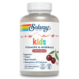 SOLARAY vitaminas para niños, vista frontal de la botella, apoyo diario de nutrición.