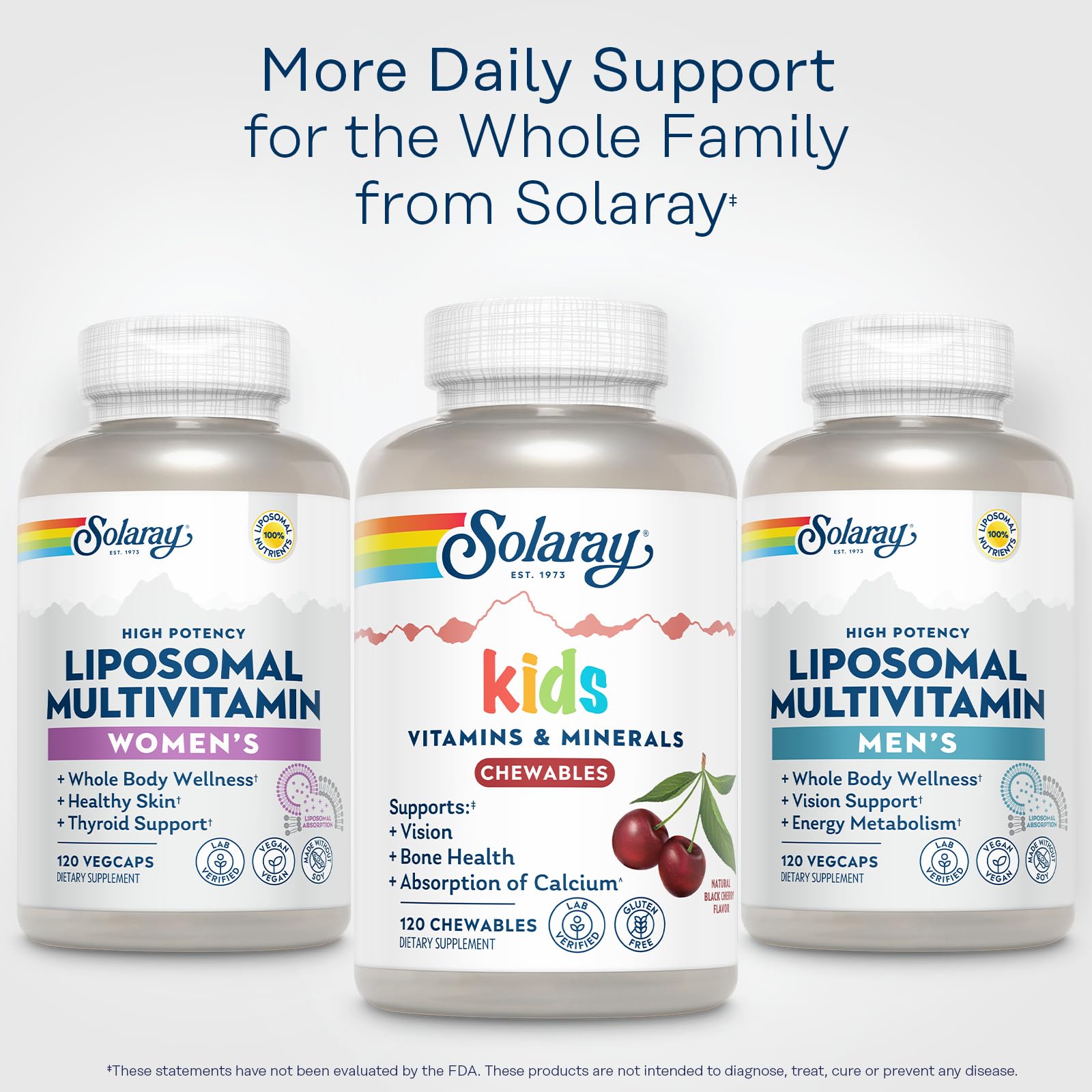 SOLARAY vitaminas para niños, dosis diaria, forma conveniente para la rutina familiar.