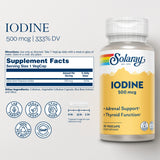 SOLARAY yodo 500mcg, etiqueta frontal clara para revisión rápida