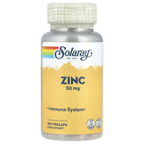Solaray Zinc 50 mg, botella frontal, dosis diaria fácil de revisar.