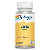 SOLARAY Zinc 50 mg cápsulas vegetales en frasco frontal, favorece el metabolismo normal.