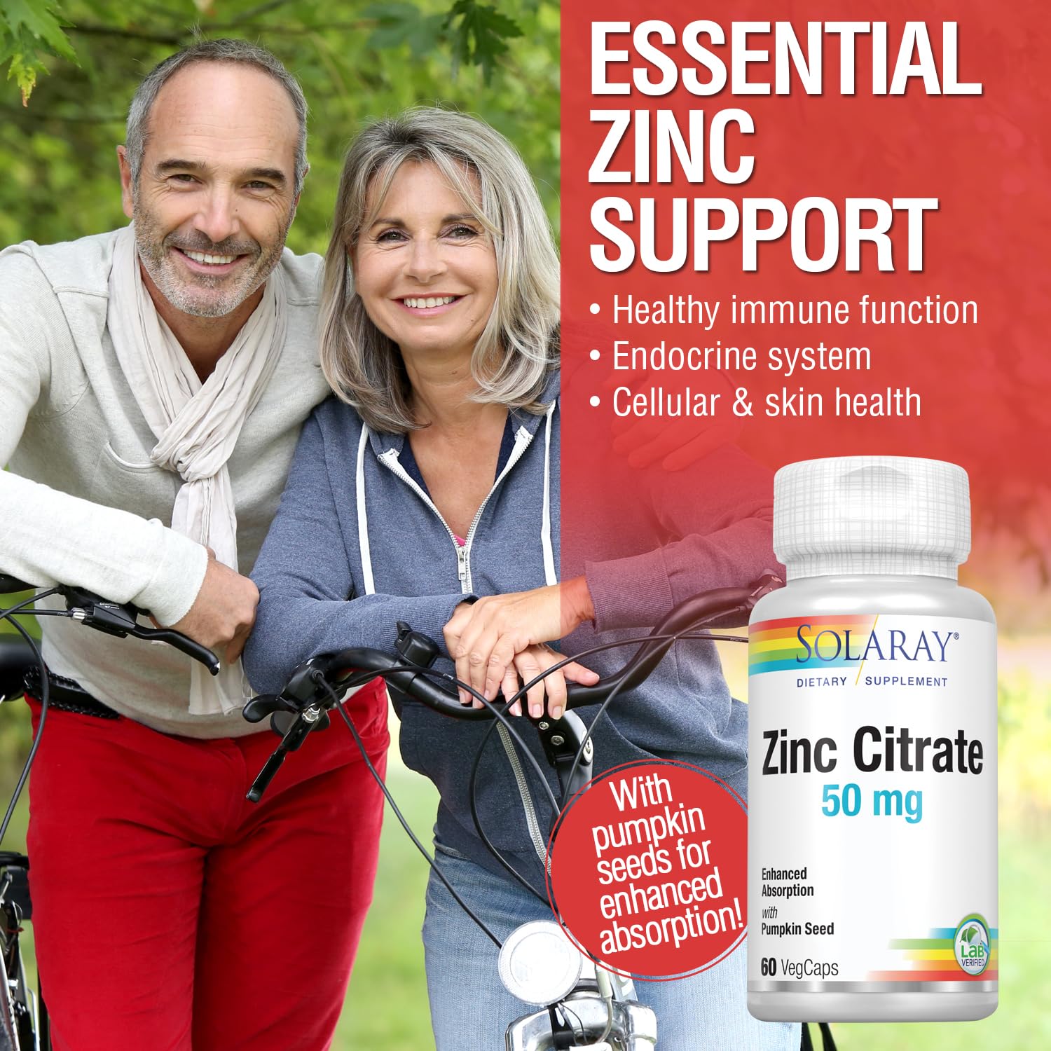 SOLARAY Zinc Citrato 50 mg: cápsulas en primer plano para conveniencia diaria.