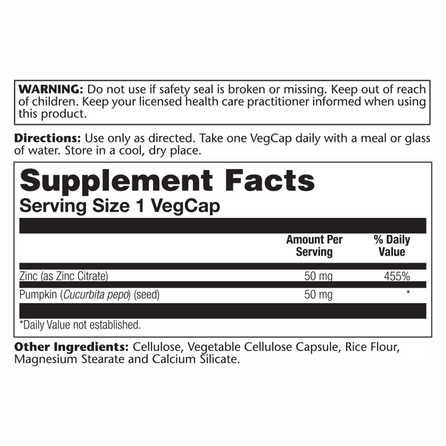 SOLARAY Zinc Citrato 50 mg: cápsulas compactas para consumo diario.