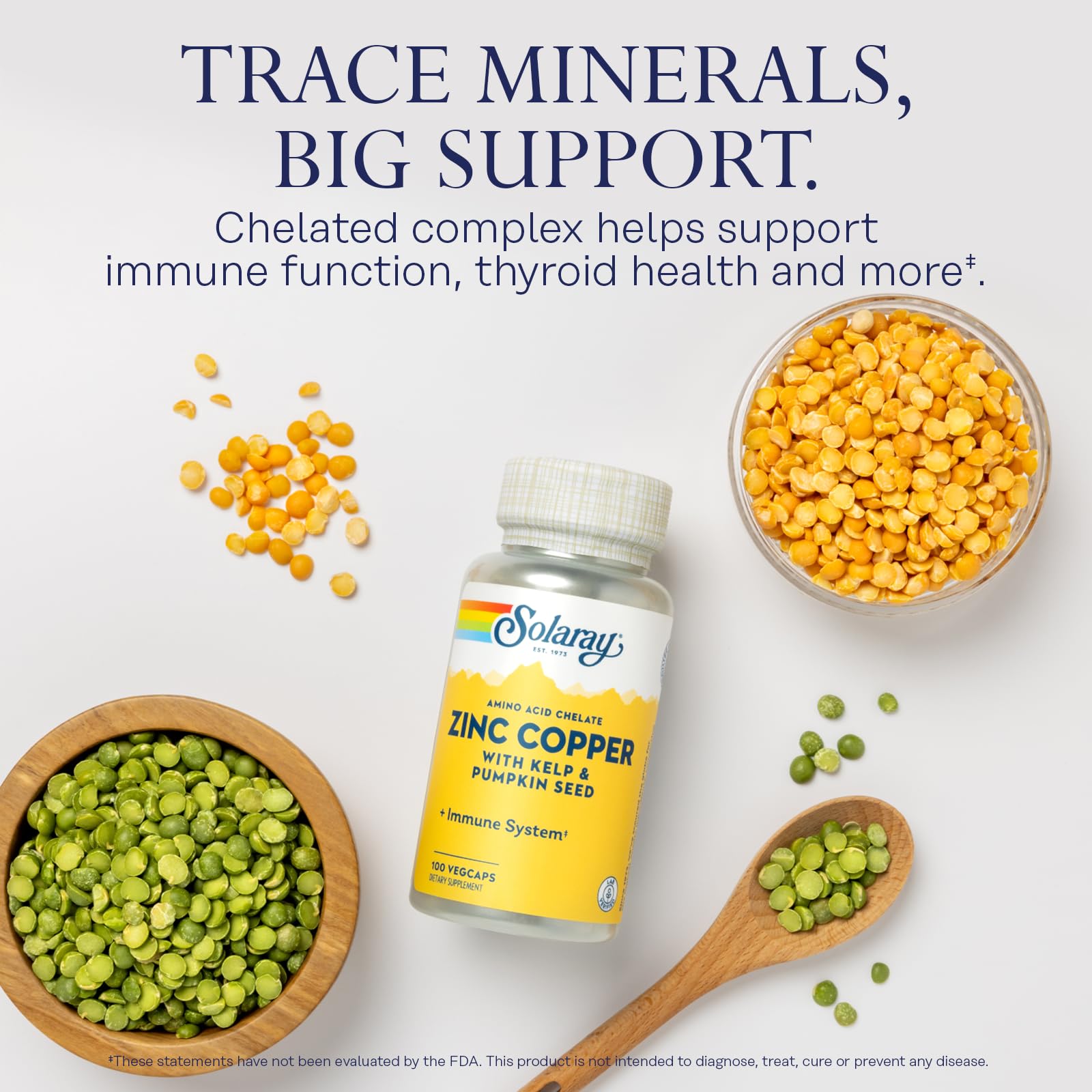 SOLARAY Zinc-Cobre quelato, cápsulas vegetales para salud holística.