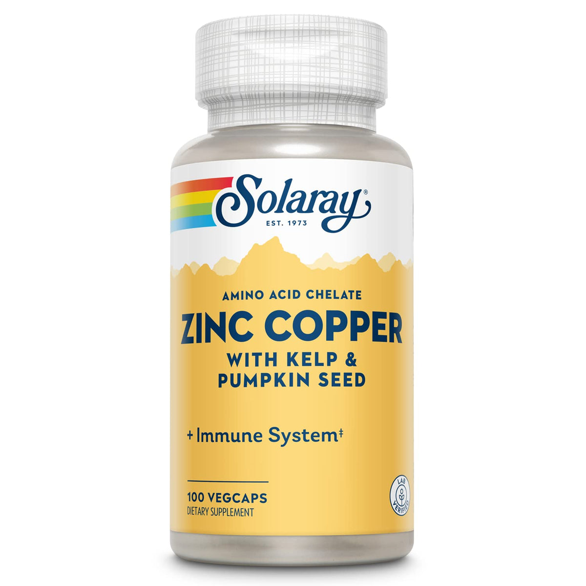 SOLARAY Zinc Cobre quelado en frasco, apoyo inmunitario y bienestar general.