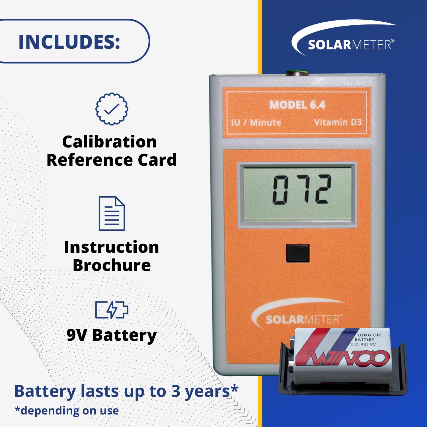 Solarmeter 6.4 pantalla LCD clara para lecturas rápidas.