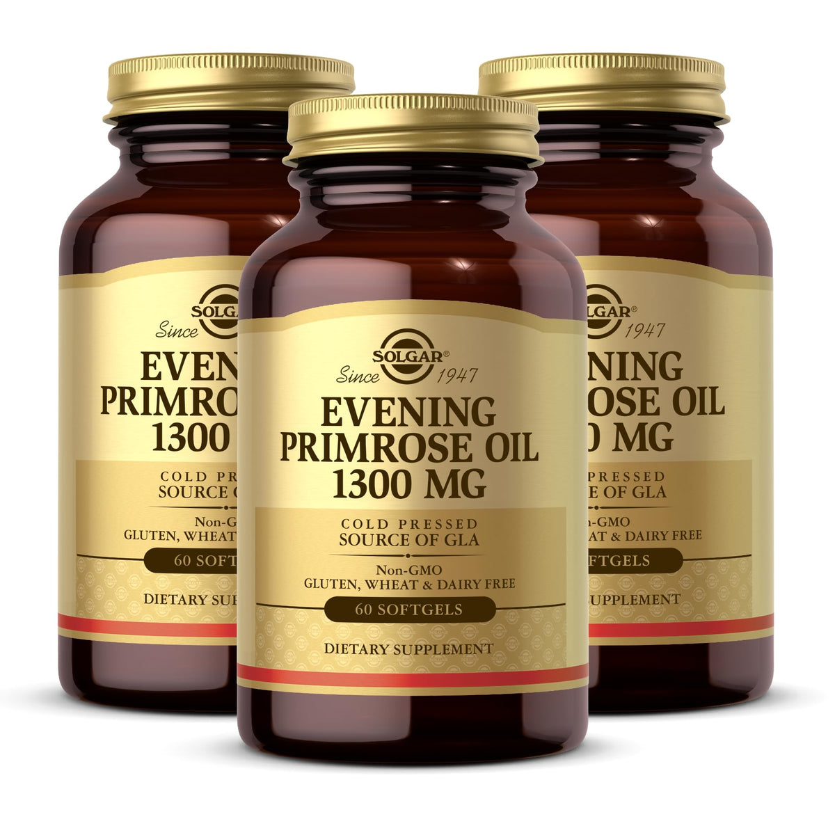 Solgar aceite de onagra 1300 mg, frasco con etiqueta visible para cuidado de la piel