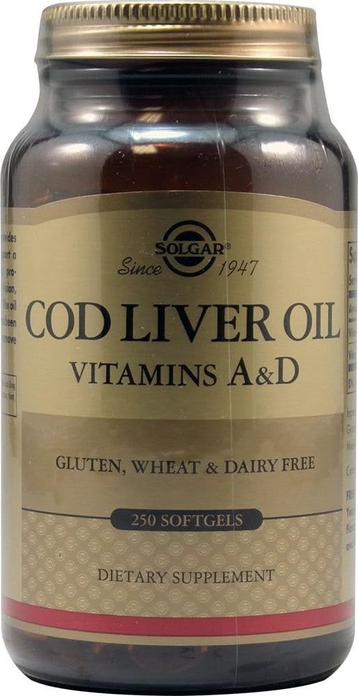 Solgar destilación molecular en etiqueta, aceite de bacalao refinado