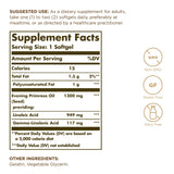 Solgar Aceite de Onagra 1300 mg, etiqueta cercana, fuente de GLA conocida