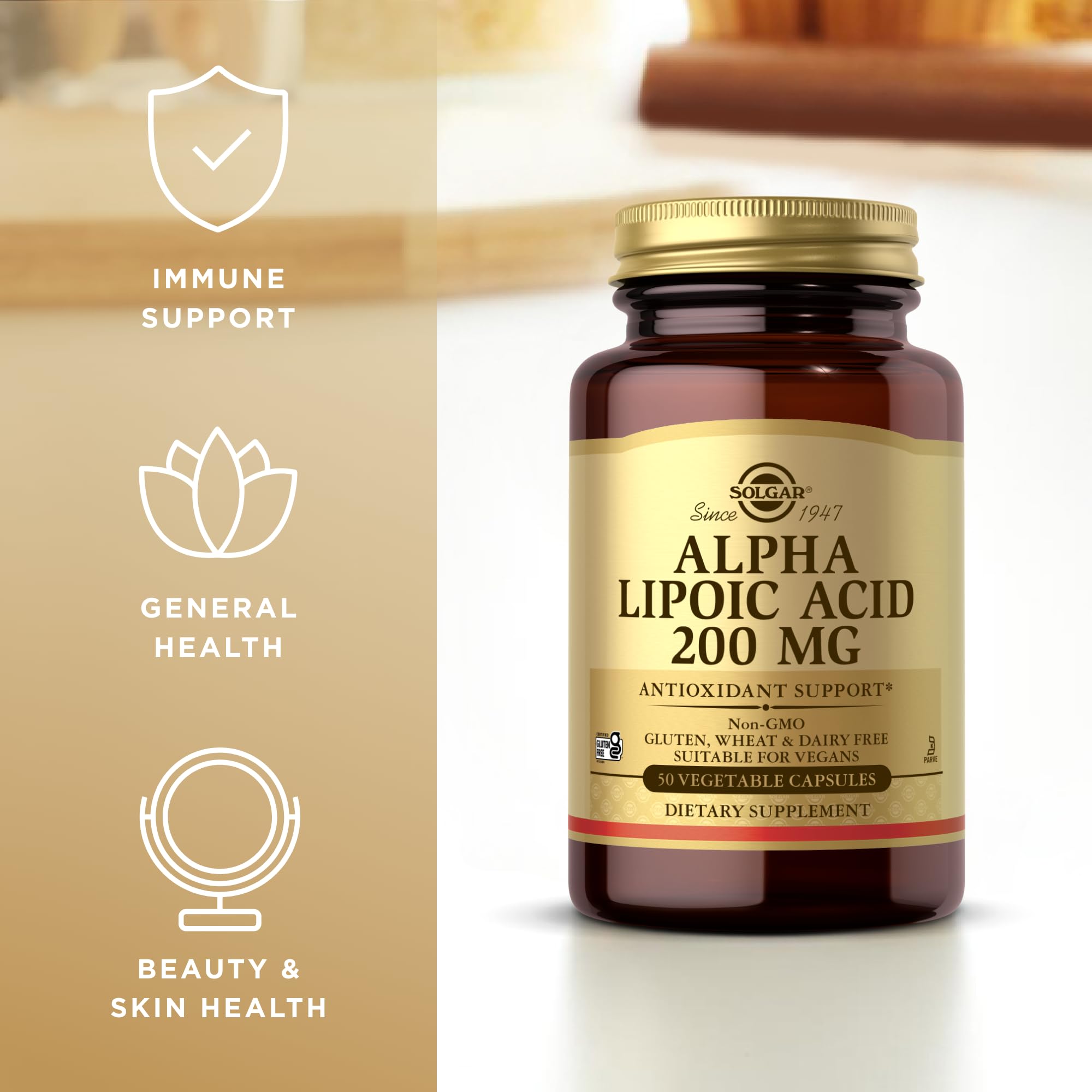 Solgar Ácido Alfa Lipoico 200 mg cápsulas vegetales dosis diaria, apoyo antioxidante