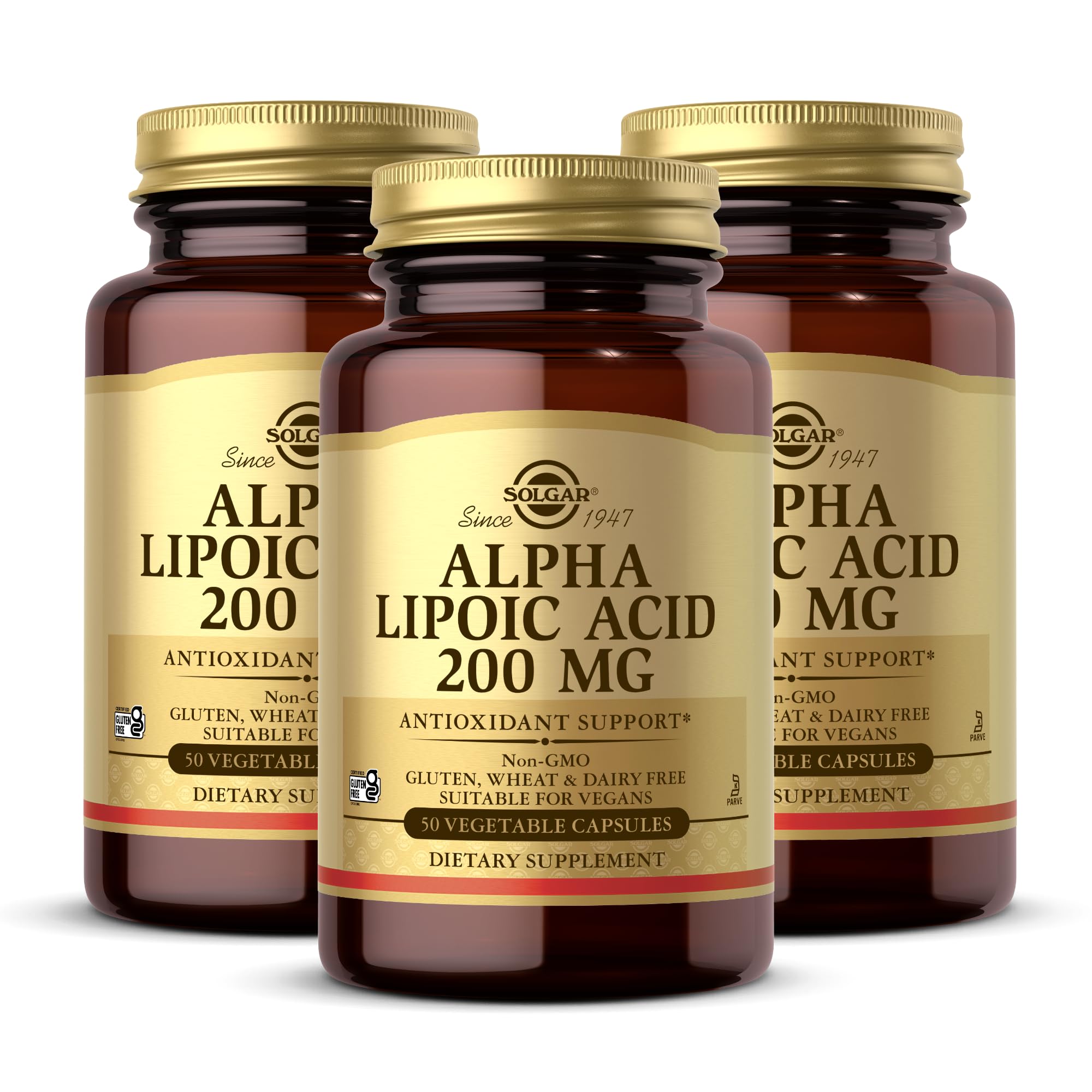 Solgar Ácido Alfa Lipoico 200 mg cápsulas vegetales frente al envase, apoyo antioxidante diario