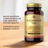 Solgar B-Complex 100, libre de gluten y kosher para salud cardiovascular.