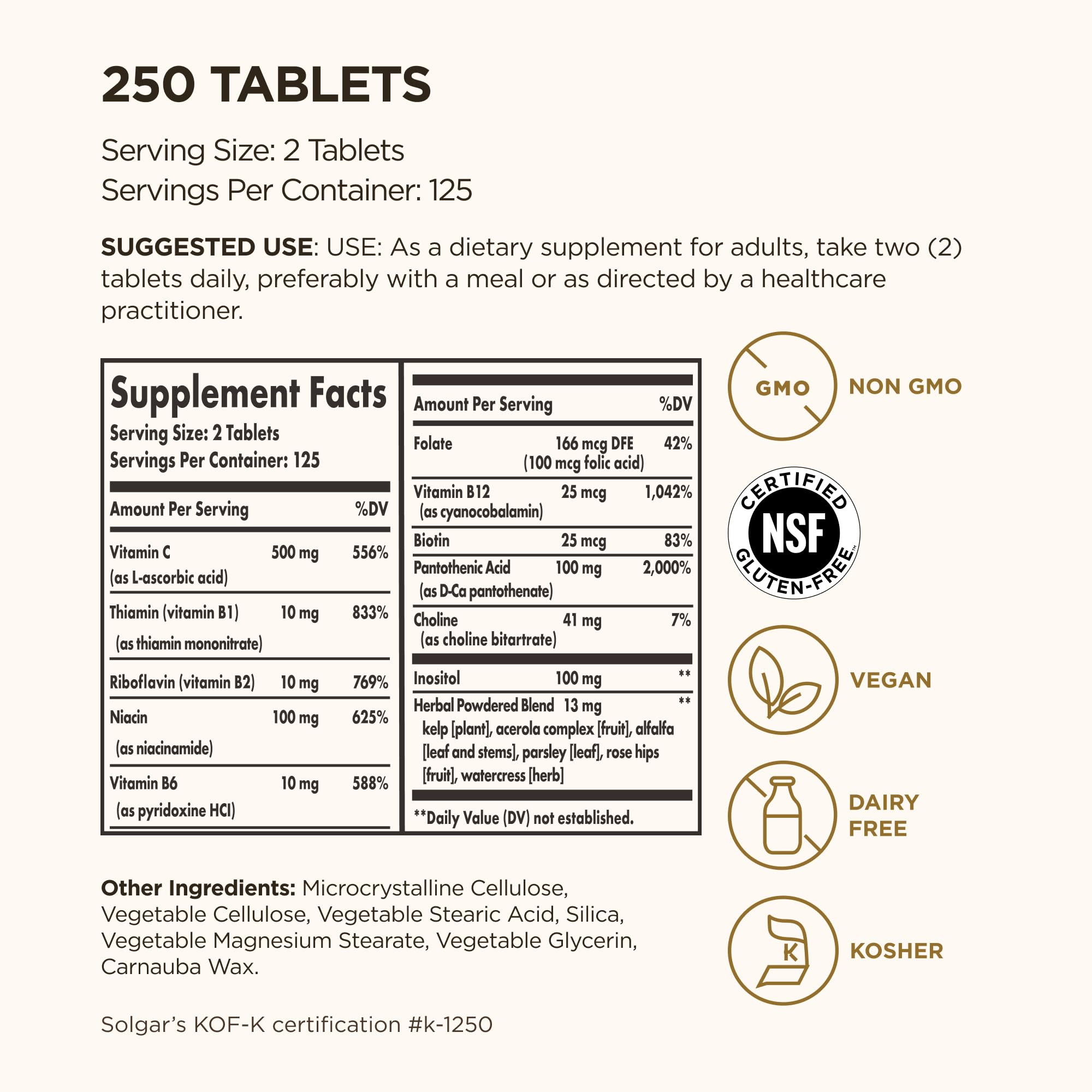 Solgar B-Complex, tabletas textura suave para consumo diario.