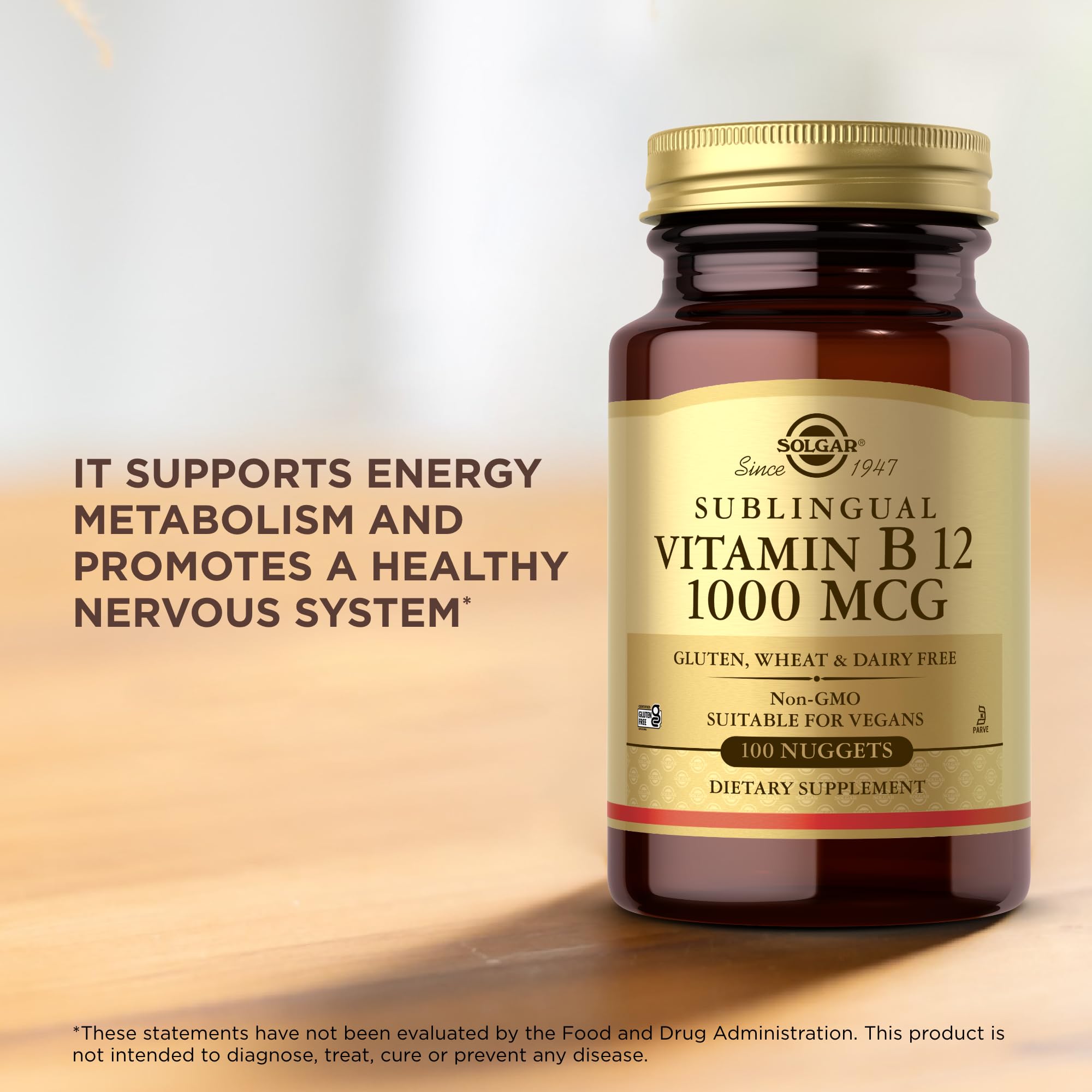 Empaque doble de Solgar B12 sublingual 1000 mcg, apto para veganos y kosher.
