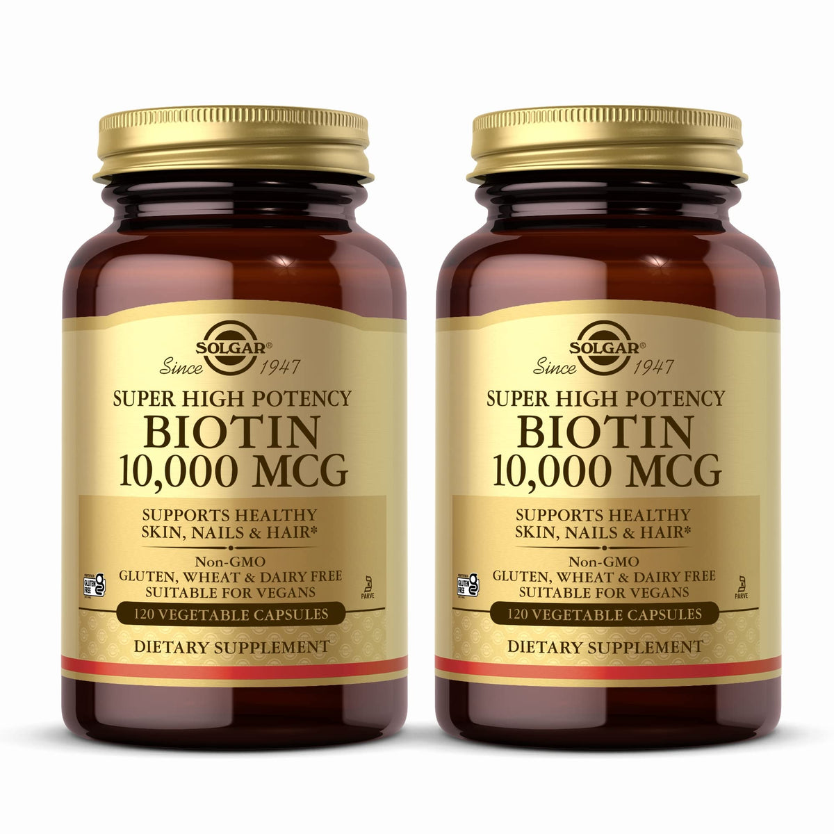 Solgar Biotina 10,000 mcg: bote de cápsulas vegetales, apoyo para cabello y uñas saludables