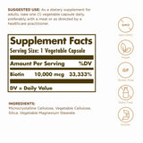 Solgar Biotina 10,000 mcg: etiqueta frontal, fórmula vegana sin gluten