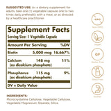 Solgar Biotina 5000 mcg: etiqueta frontal clara para piel y uñas saludables.