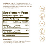Solgar Biotina 5000 mcg, etiqueta clara, sin gluten ni lácteos.
