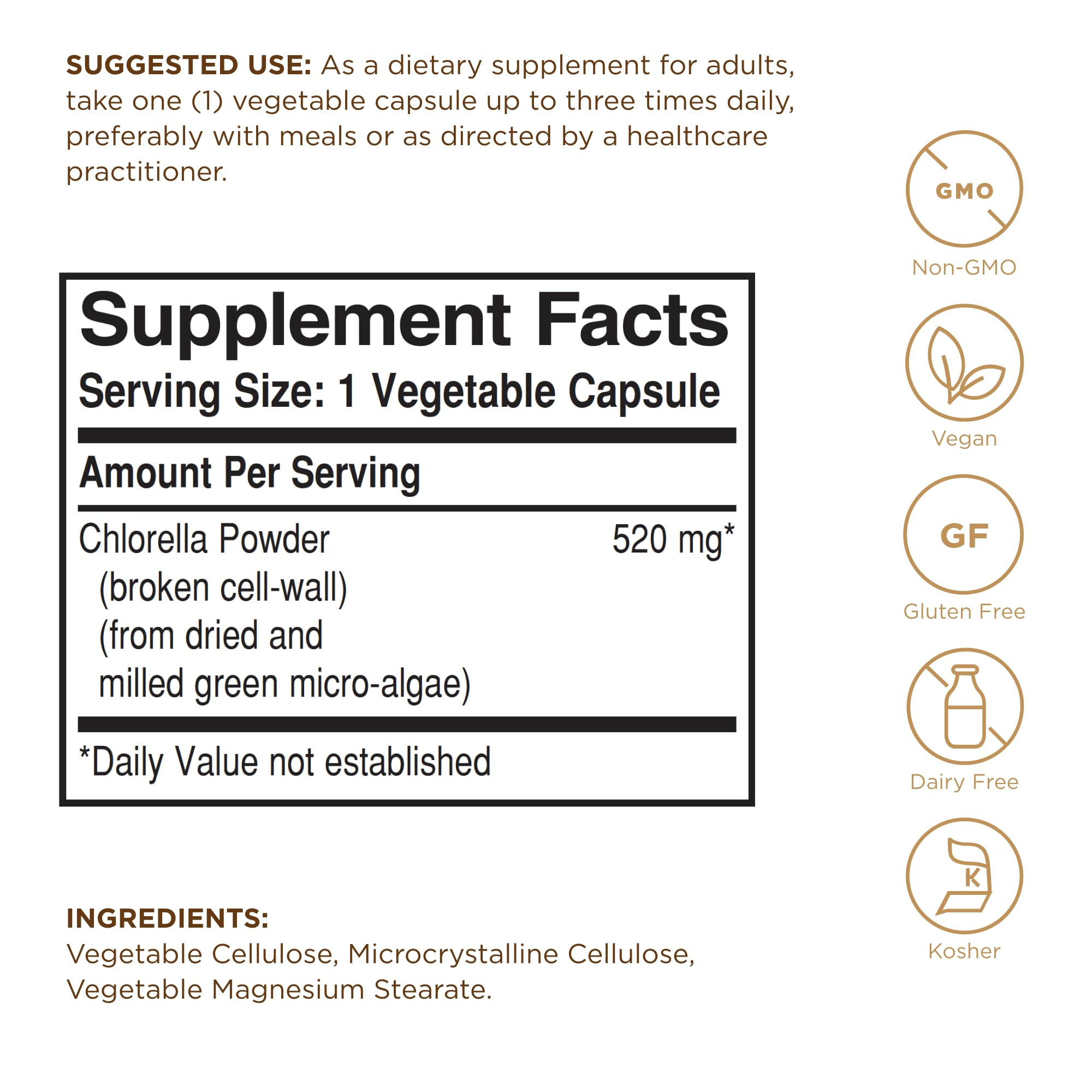 Solgar Chlorella, cápsulas-presentación, fáciles de incorporar en cualquier momento.
