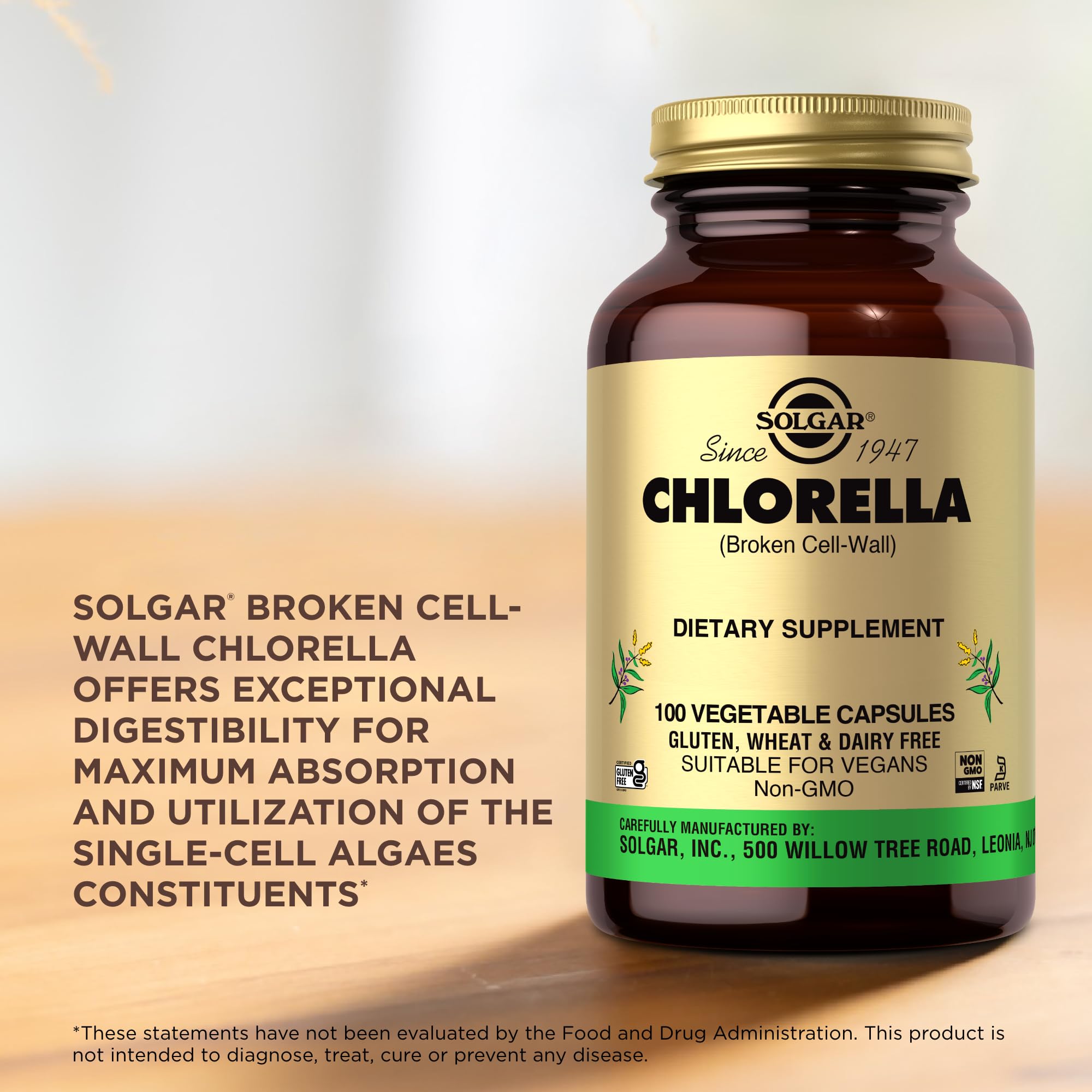 Solgar Chlorella, control-de-calidad, garantiza pureza y consistencia del producto.