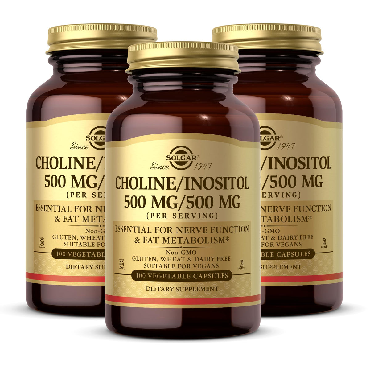 Solgar Colina/Inositol, botella de cápsulas, apoyo al metabolismo energético.