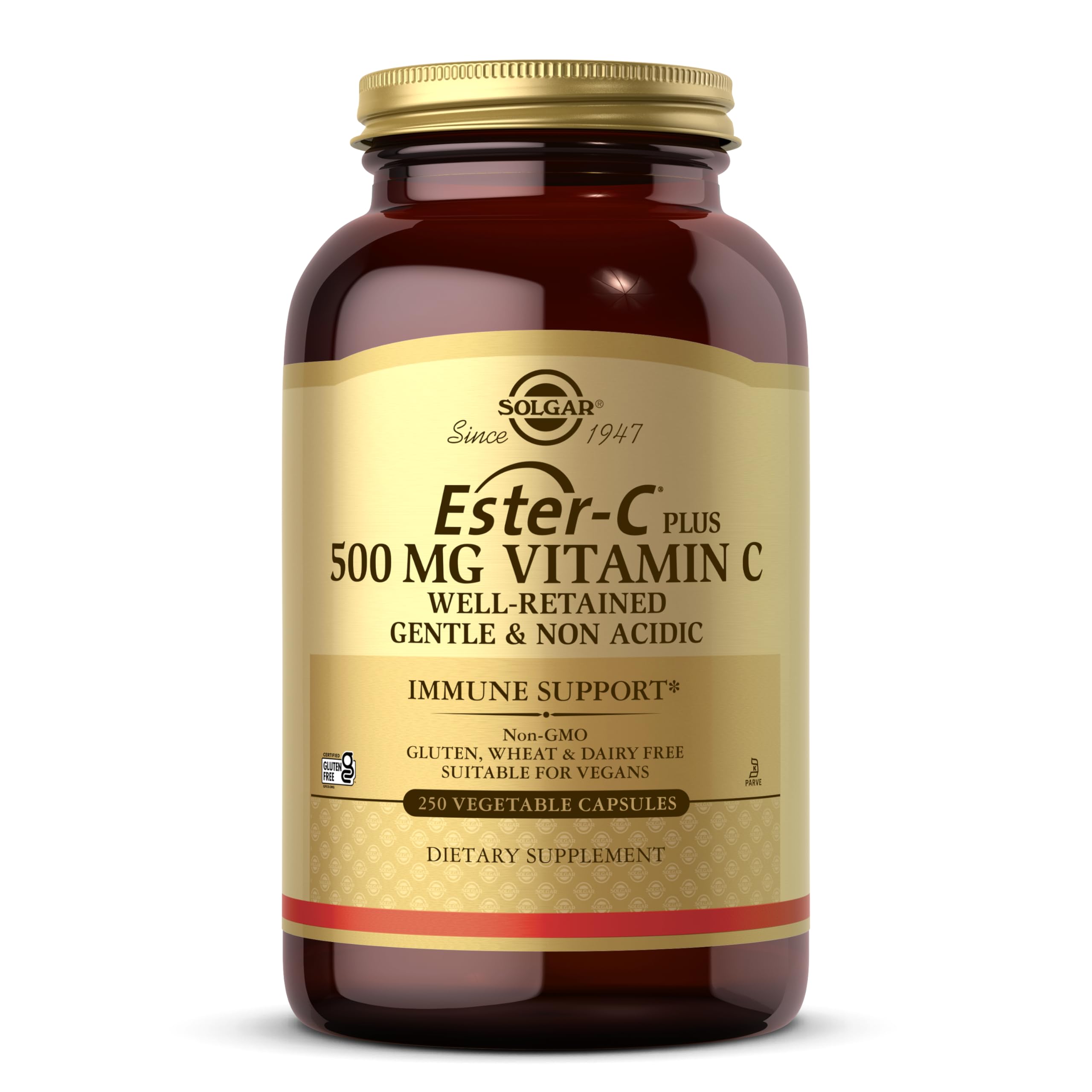 Solgar Ester-C Plus, cápsulas vegetales, vitamina C suave para estómago sensible y uso diario.