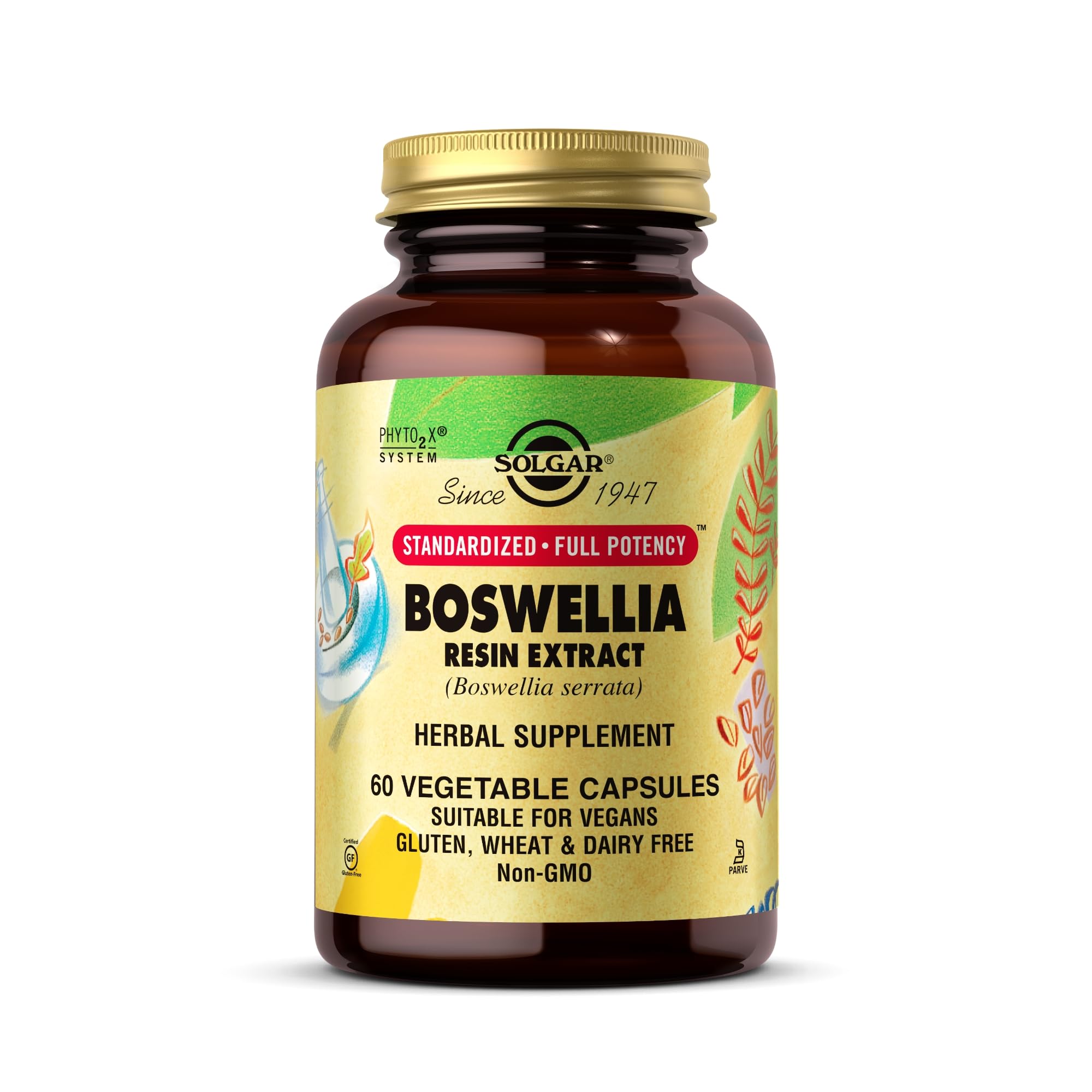 Solgar extracto de resina de boswellia: envase visible y fácil de almacenar para uso diario.