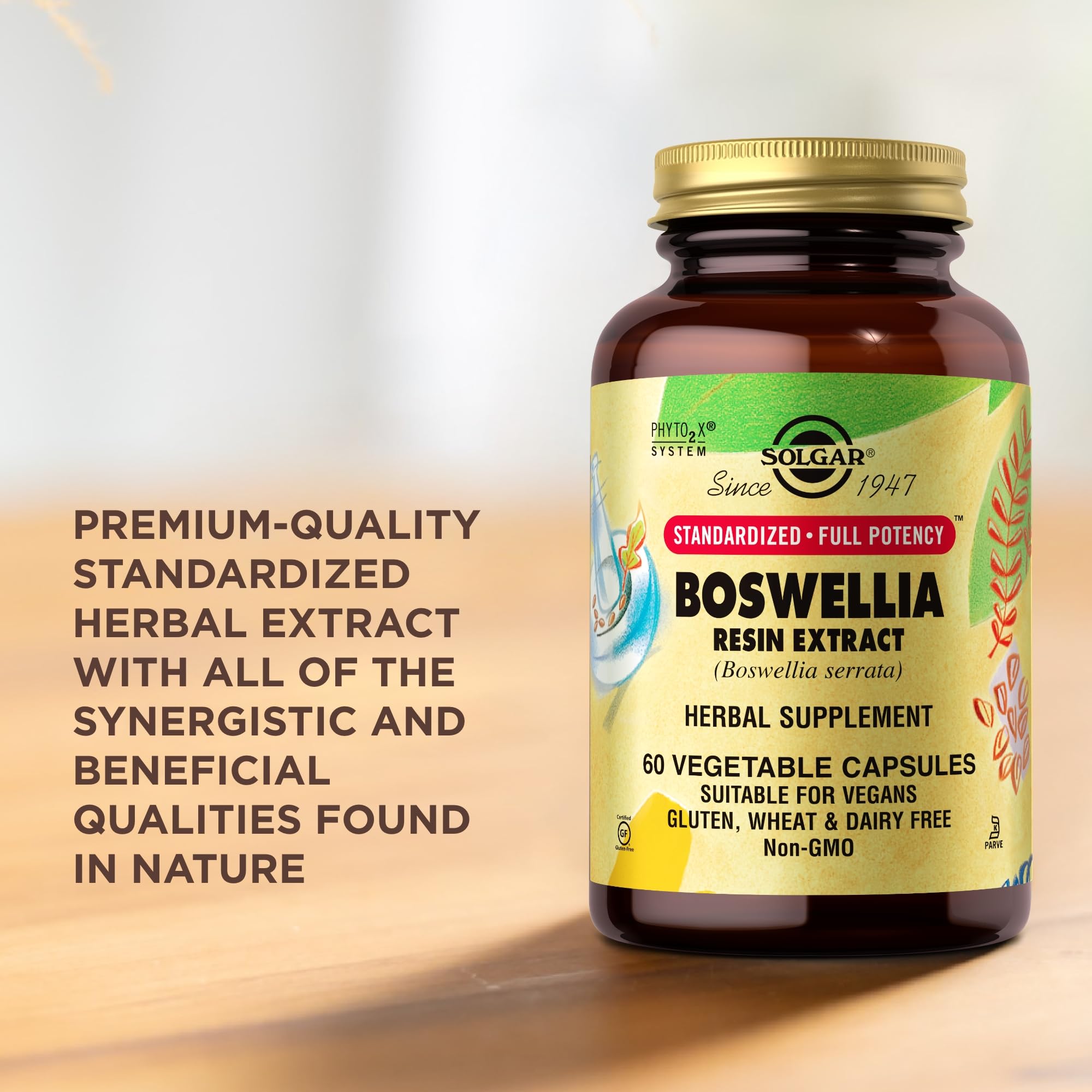 Solgar extracto de resina de boswellia: composición y etiqueta transparentes para confianza del consumidor.