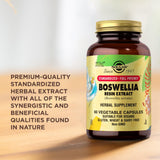 Solgar extracto de resina de boswellia: composición y etiqueta transparentes para confianza del consumidor.