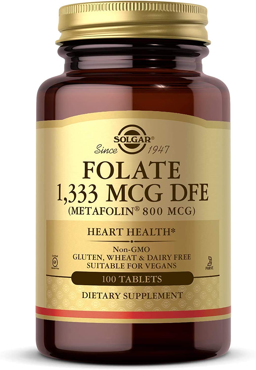 Solgar Folato 1,333 mcg botella frente para apoyo diario del bienestar.