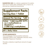 Etiqueta de Solgar Folato 1000 mcg con información de ingredientes