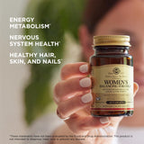 Solgar Fórmula Equilibrante para Mujeres, certificaciones vegana y kosher visibles.