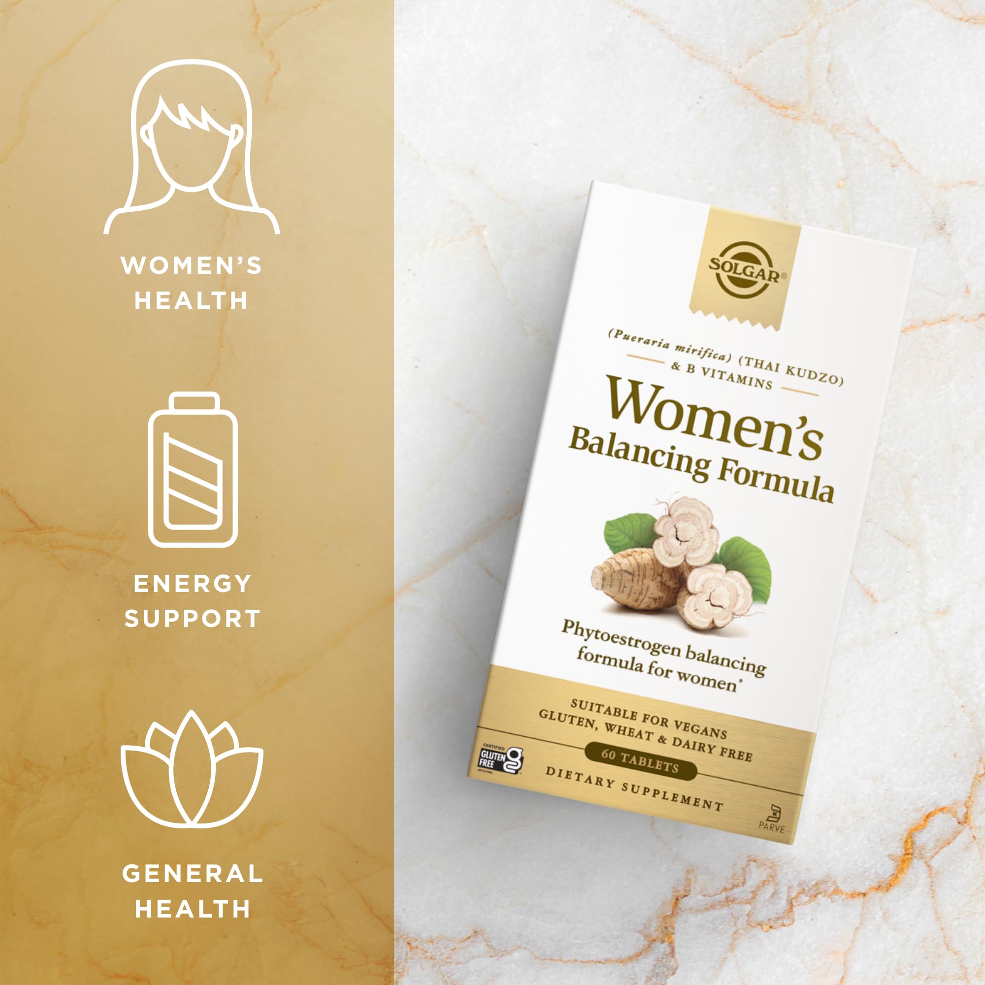 Solgar Fórmula Equilibrante para Mujeres, ingredientes vegetales de calidad y fitoestrógenos.