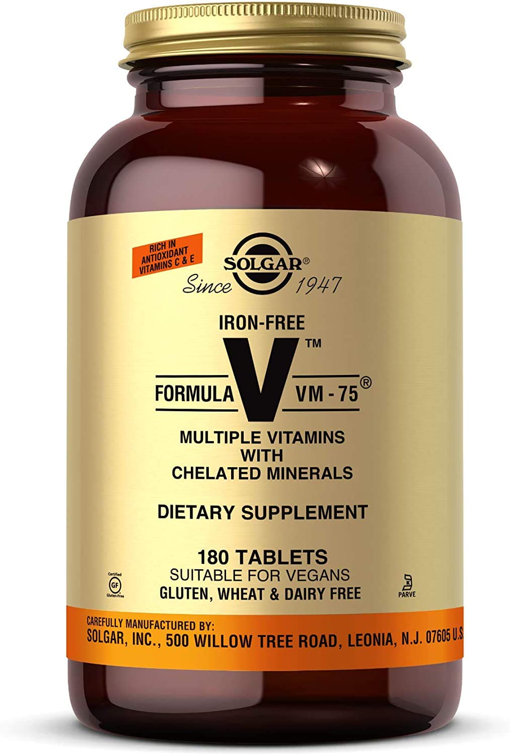 Solgar VM-75 sin hierro, tableta diaria para nutrición equilibrada