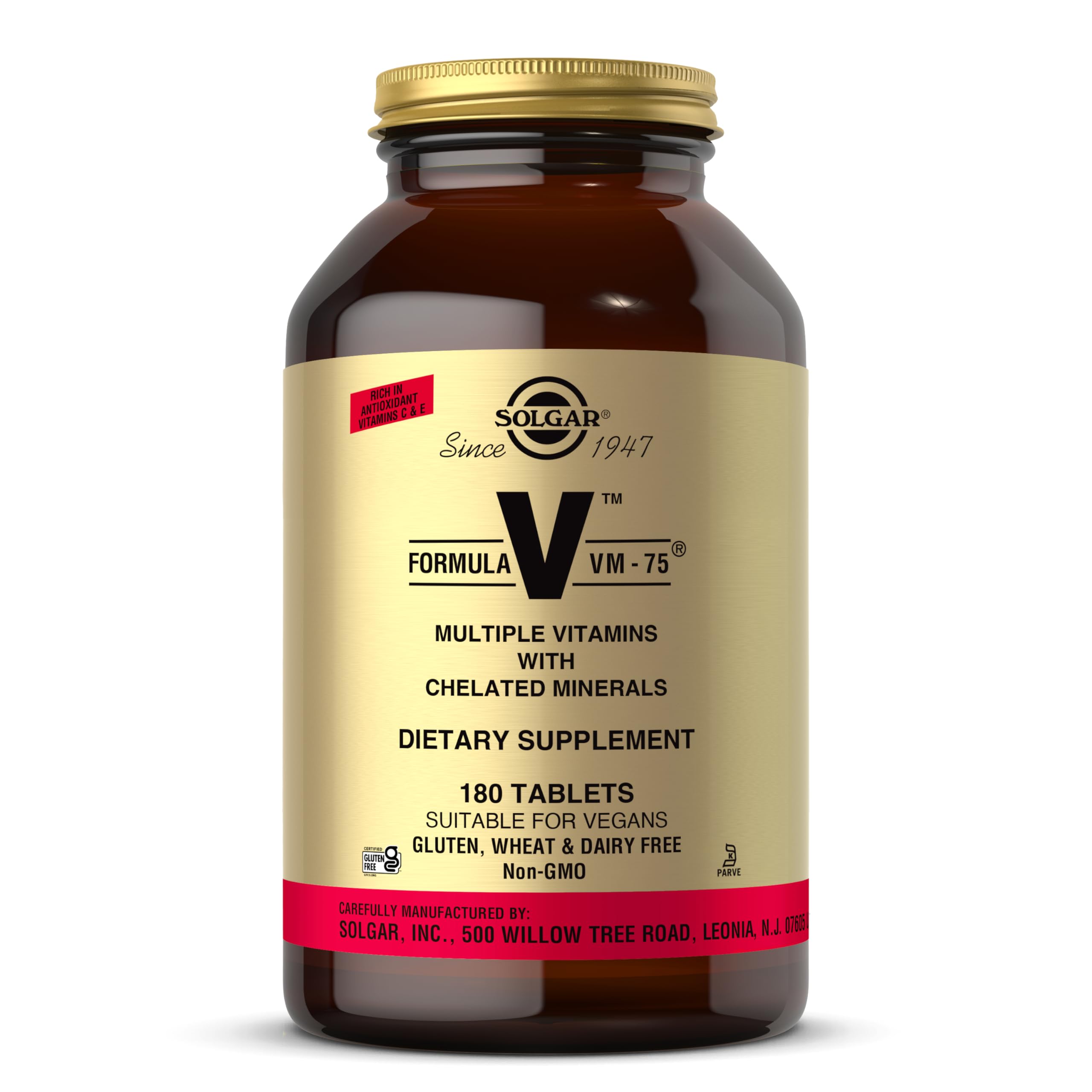 Solgar Formula VM-75 envase de 180 tabletas, apoyo nutricional diario.
